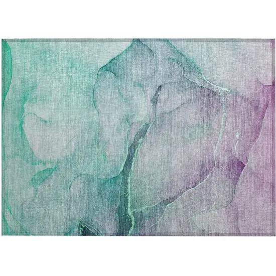Green Abstract Washable Non Skid Indoor Outdoor Area Rug Photo 2