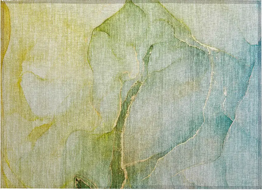 Green Abstract Washable Non Skid Indoor Outdoor Area Rug Photo 2