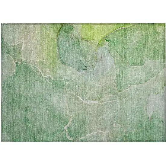 Green Abstract Washable Non Skid Indoor Outdoor Area Rug Photo 2
