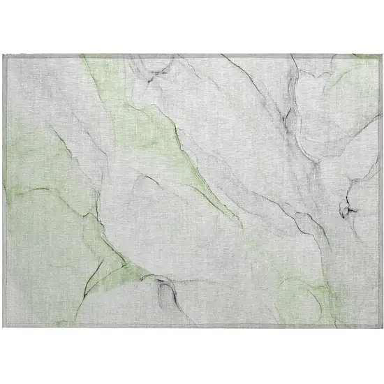 Green Abstract Washable Non Skid Indoor Outdoor Area Rug Photo 2