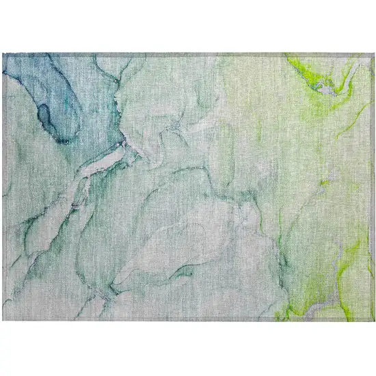 Blue and Green Abstract Washable Indoor Outdoor Area Rug Photo 2