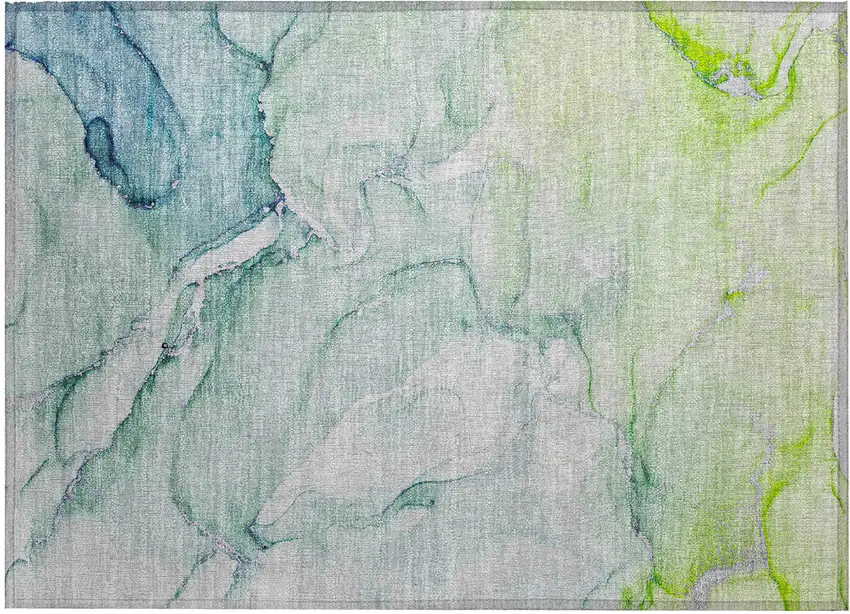 Blue and Green Abstract Washable Indoor Outdoor Area Rug Photo 2