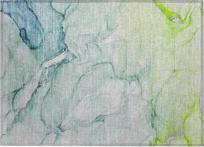 Blue and Green Abstract Washable Indoor Outdoor Area Rug Photo 2