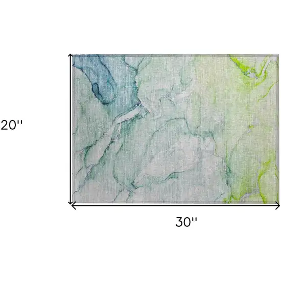 Blue and Green Abstract Washable Indoor Outdoor Area Rug Photo 3