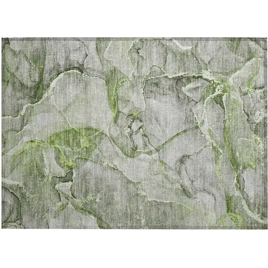Green Abstract Washable Non Skid Indoor Outdoor Area Rug Photo 2