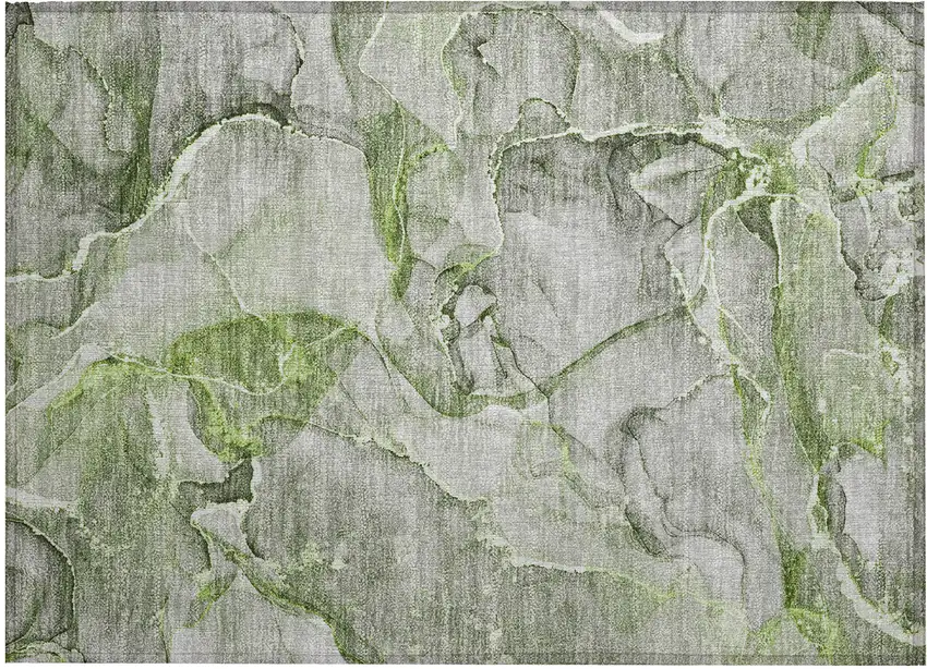 Green Abstract Washable Non Skid Indoor Outdoor Area Rug Photo 2