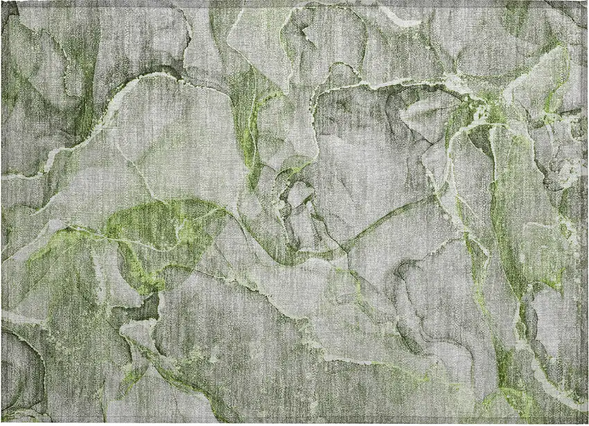 Green Abstract Washable Non Skid Indoor Outdoor Area Rug Photo 2