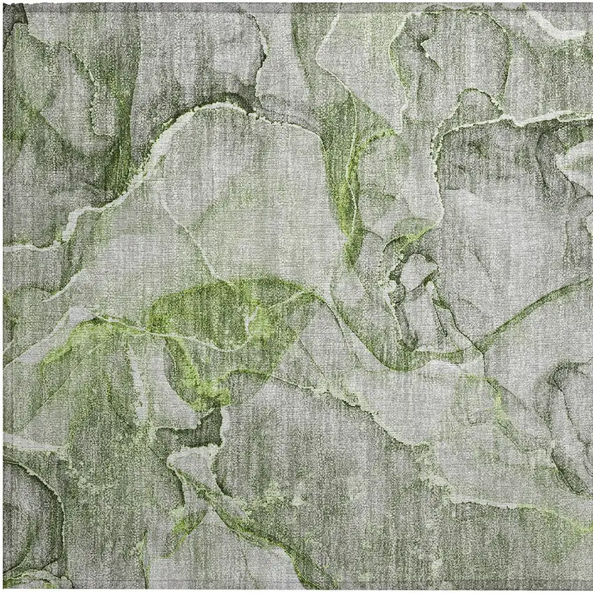 Green Abstract Washable Non Skid Indoor Outdoor Area Rug Photo 7