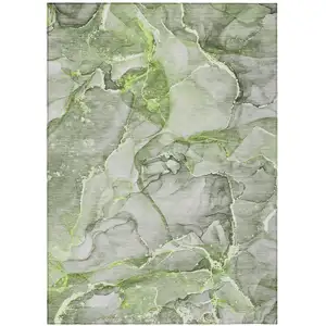 Photo of Green Abstract Washable Non Skid Indoor Outdoor Area Rug