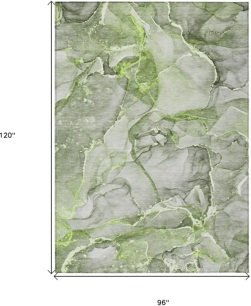 Green Abstract Washable Non Skid Indoor Outdoor Area Rug Photo 3