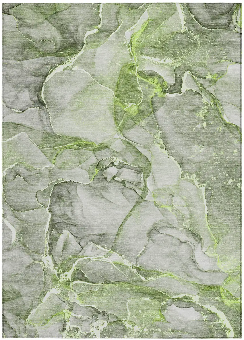 Green Abstract Washable Non Skid Indoor Outdoor Area Rug Photo 5