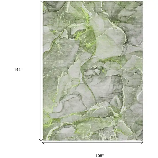 Green Abstract Washable Non Skid Indoor Outdoor Area Rug Photo 3