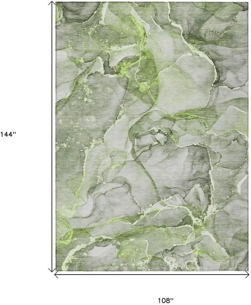 Green Abstract Washable Non Skid Indoor Outdoor Area Rug Photo 3