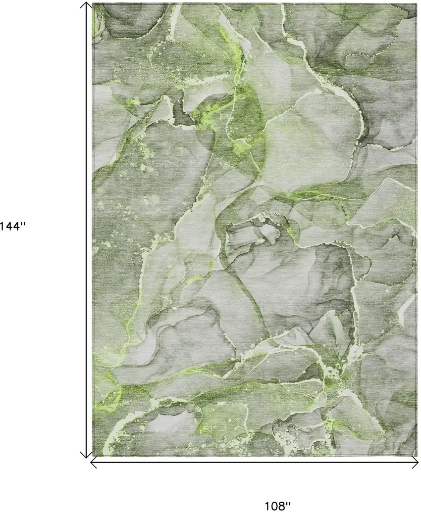 Green Abstract Washable Non Skid Indoor Outdoor Area Rug Photo 3