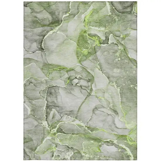 Green Abstract Washable Non Skid Indoor Outdoor Area Rug Photo 4