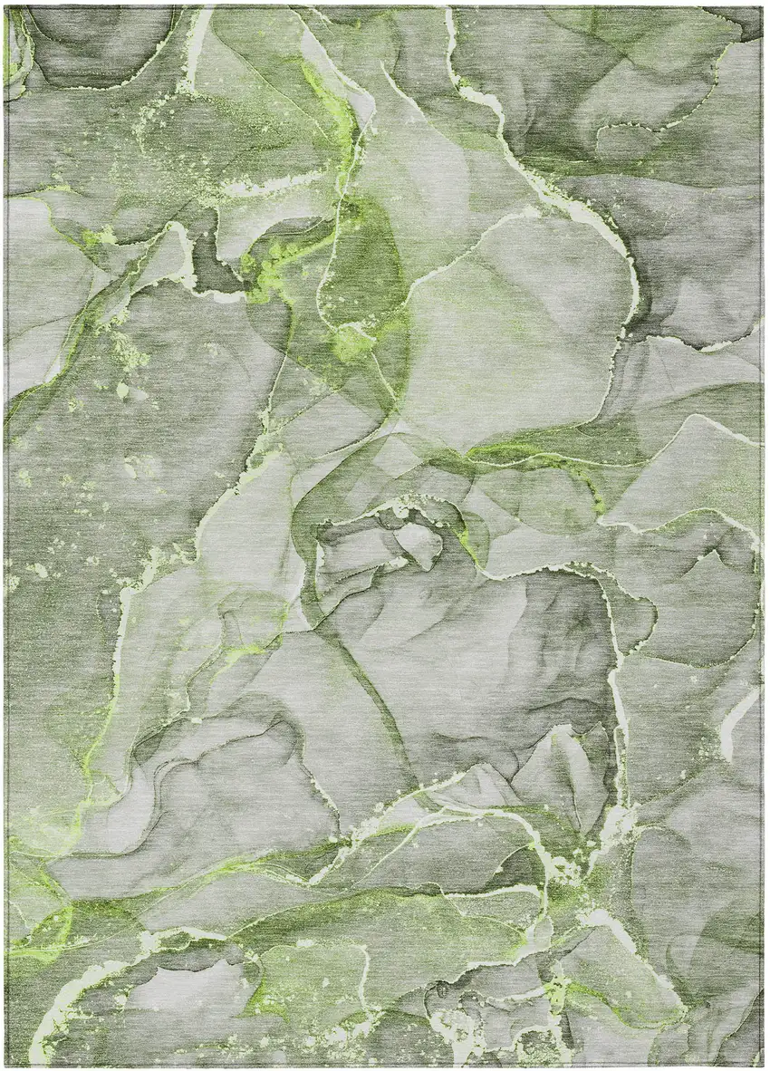 Green Abstract Washable Non Skid Indoor Outdoor Area Rug Photo 2