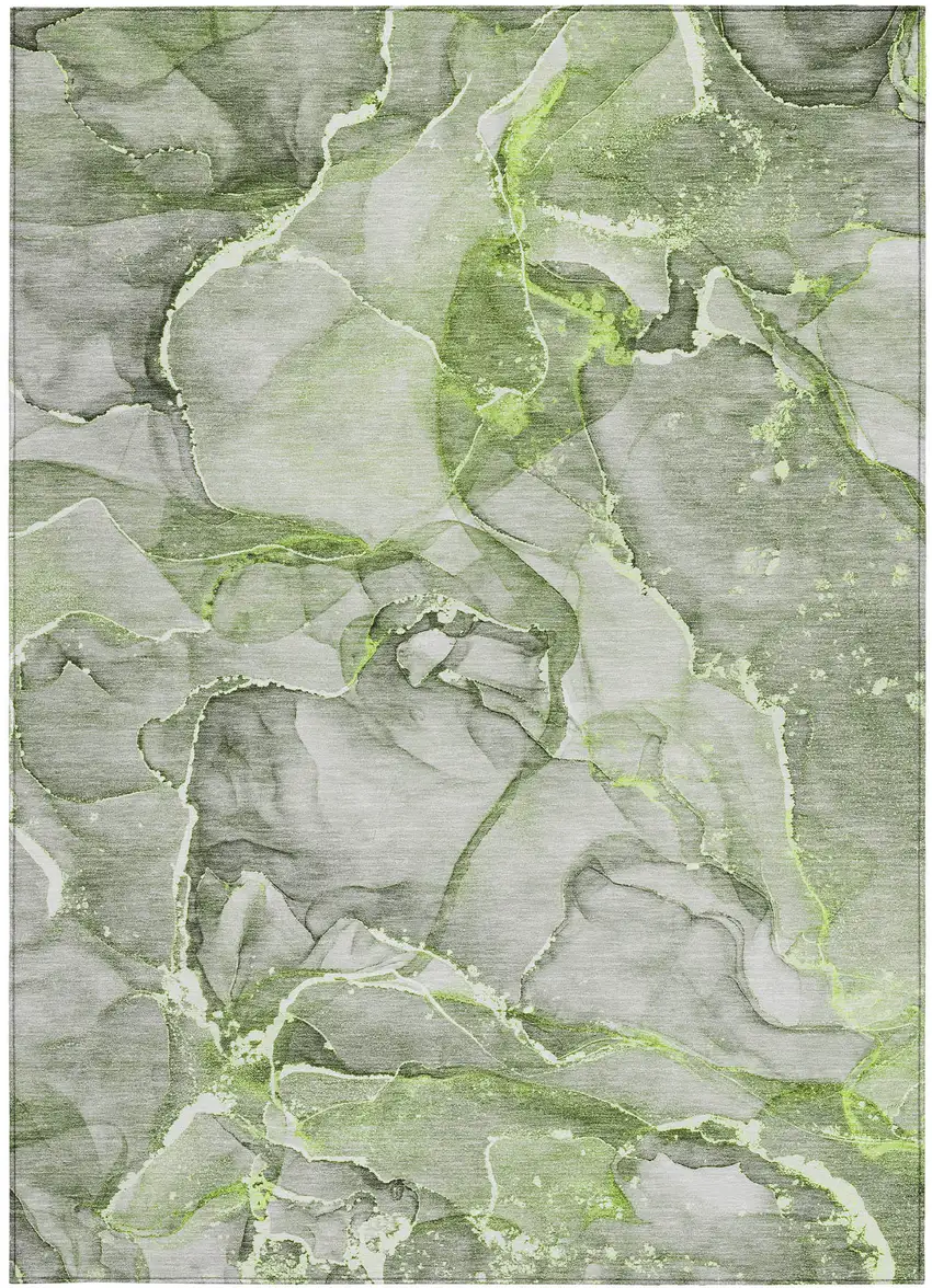 Green Abstract Washable Non Skid Indoor Outdoor Area Rug Photo 4