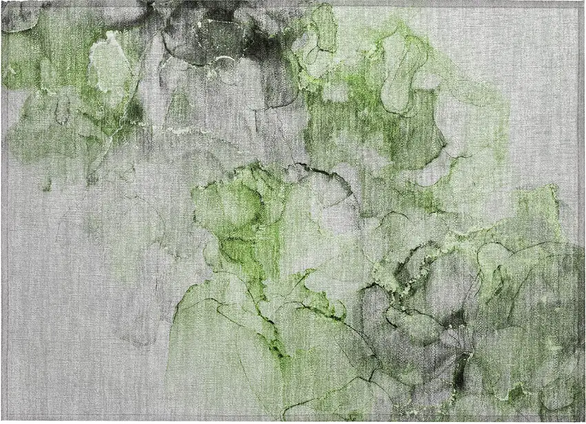 Green Abstract Washable Non Skid Indoor Outdoor Area Rug Photo 2