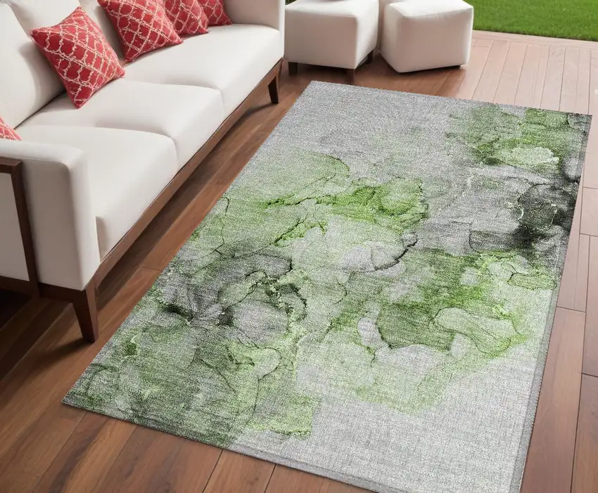 Green Abstract Washable Non Skid Indoor Outdoor Area Rug Photo 1