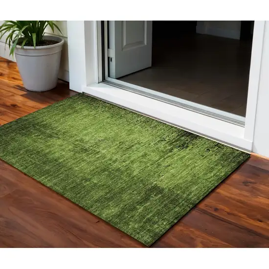 Green Abstract Washable Non Skid Indoor Outdoor Area Rug Photo 1