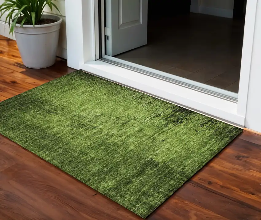 Green Abstract Washable Non Skid Indoor Outdoor Area Rug Photo 1