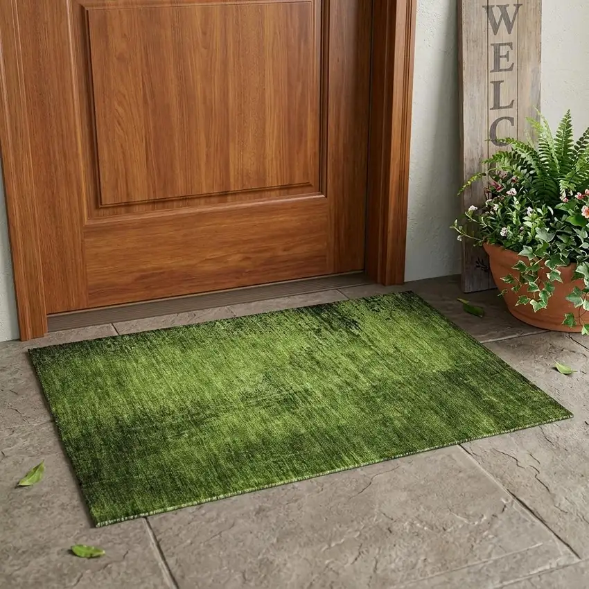 Green Abstract Washable Non Skid Indoor Outdoor Area Rug Photo 1