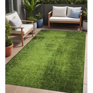 Photo of Green Abstract Washable Non Skid Indoor Outdoor Area Rug