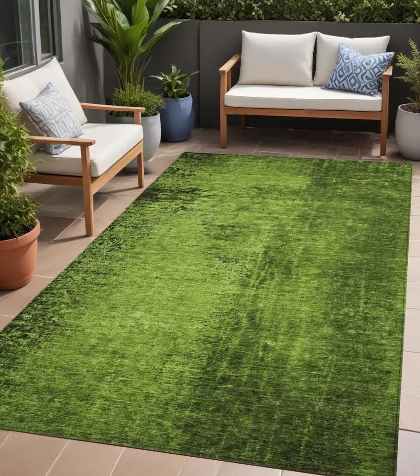 Green Abstract Washable Non Skid Indoor Outdoor Area Rug Photo 1