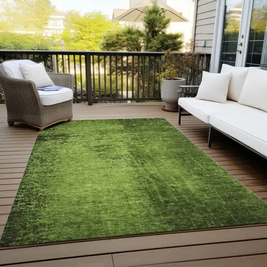 Green Abstract Washable Non Skid Indoor Outdoor Area Rug Photo 5