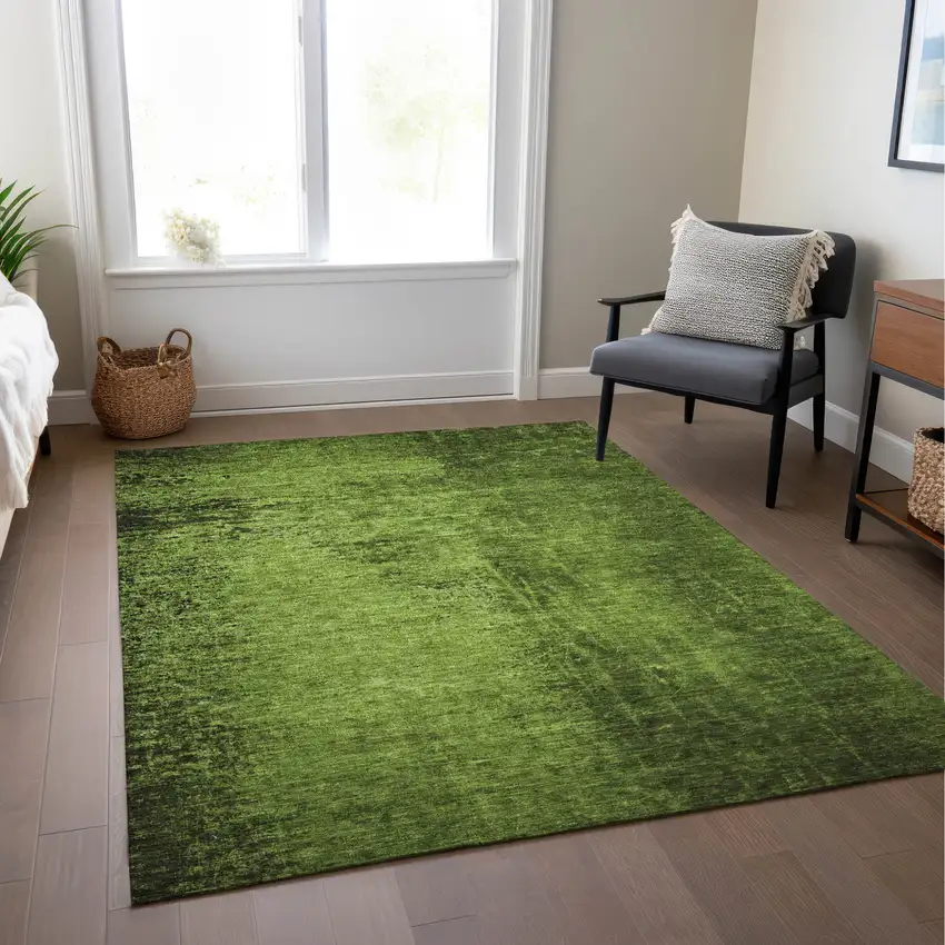 Green Abstract Washable Non Skid Indoor Outdoor Area Rug Photo 9
