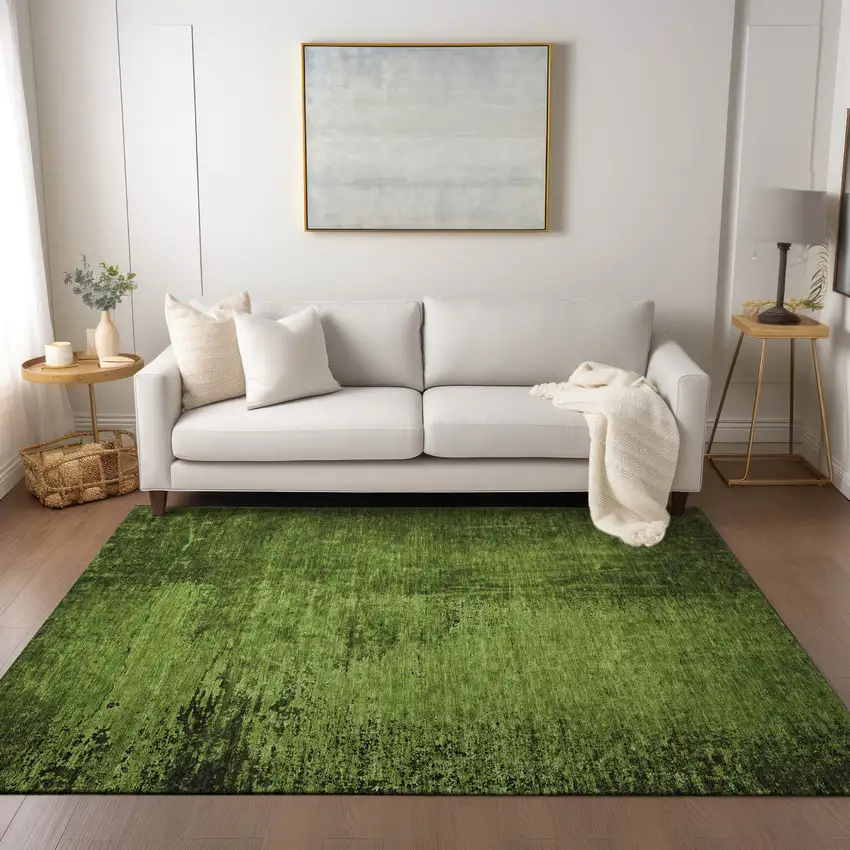 Green Abstract Washable Non Skid Indoor Outdoor Area Rug Photo 8