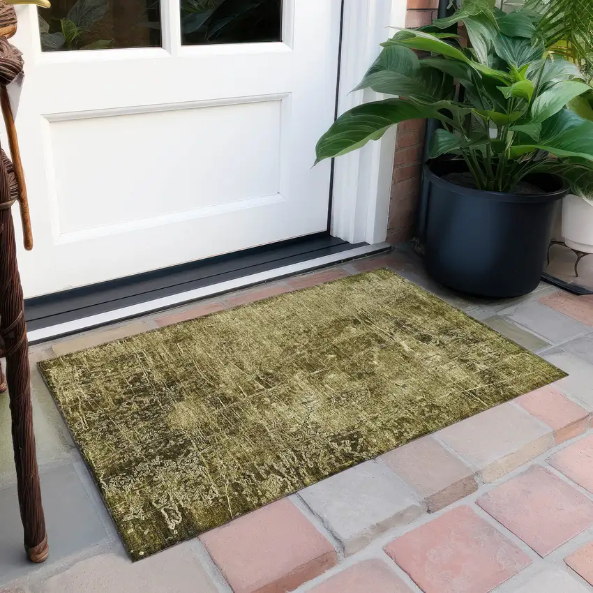 Green Abstract Washable Non Skid Indoor Outdoor Area Rug Photo 9