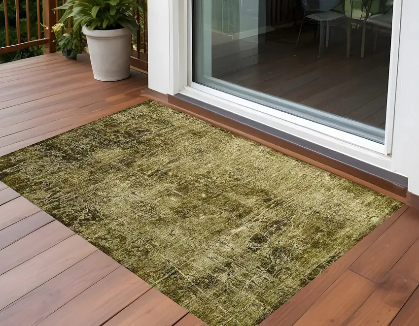 Green Abstract Washable Non Skid Indoor Outdoor Area Rug Photo 1