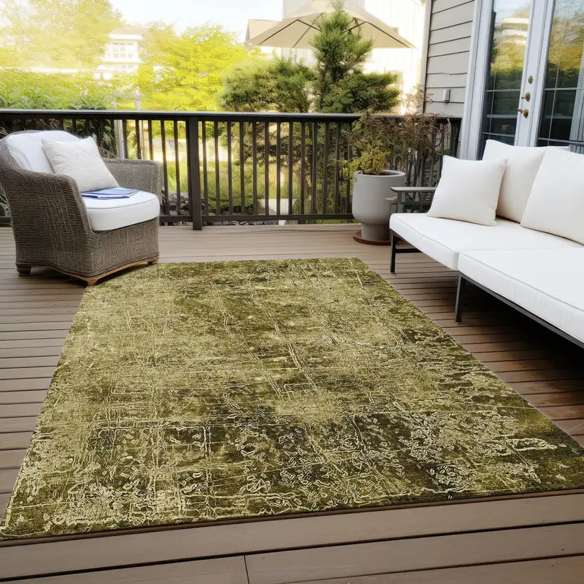 Green Abstract Washable Indoor Outdoor Area Rug Photo 8