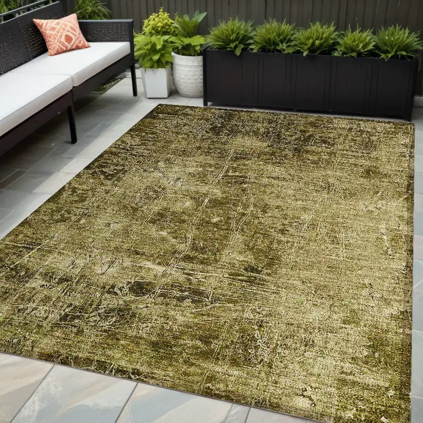 Green Abstract Washable Indoor Outdoor Area Rug Photo 1