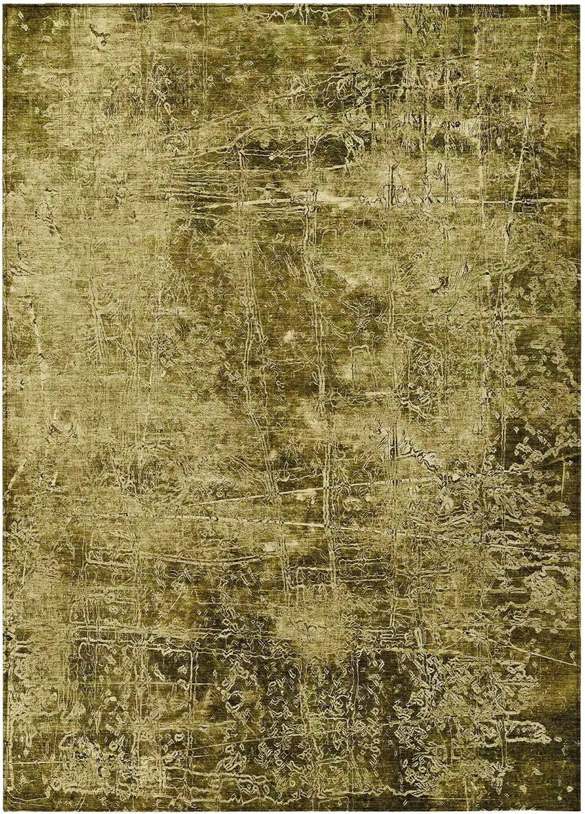 Green Abstract Washable Non Skid Indoor Outdoor Area Rug Photo 2