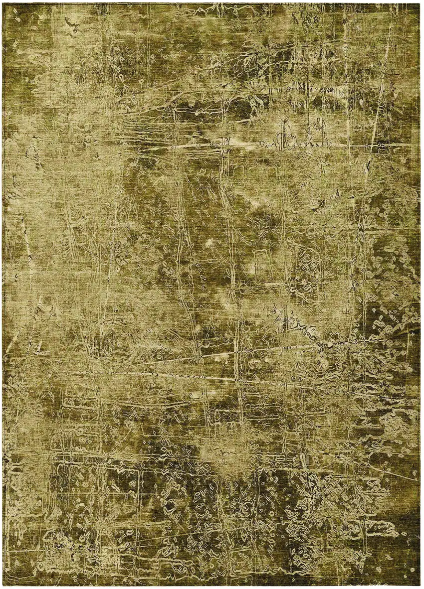 Green Abstract Washable Non Skid Indoor Outdoor Area Rug Photo 2