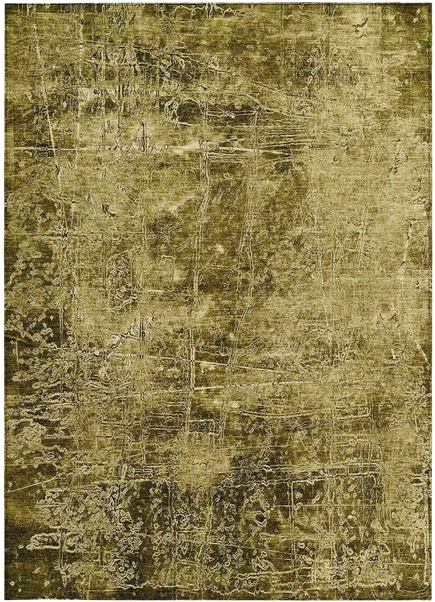 Green Abstract Washable Non Skid Indoor Outdoor Area Rug Photo 5