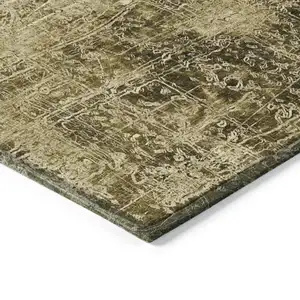 Photo of Green Abstract Washable Non Skid Indoor Outdoor Area Rug