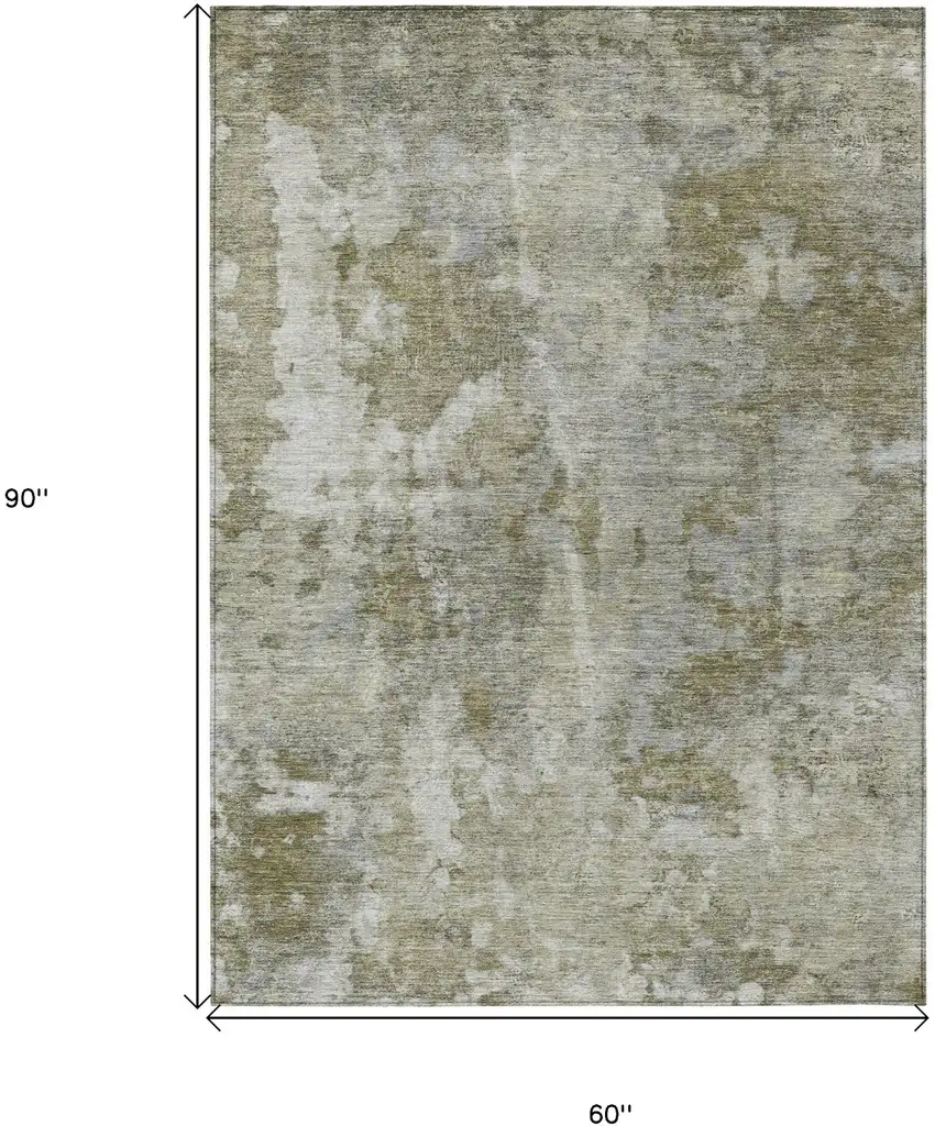 Green Abstract Washable Non Skid Indoor Outdoor Area Rug Photo 3