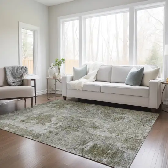 Green Abstract Washable Indoor Outdoor Area Rug Photo 9