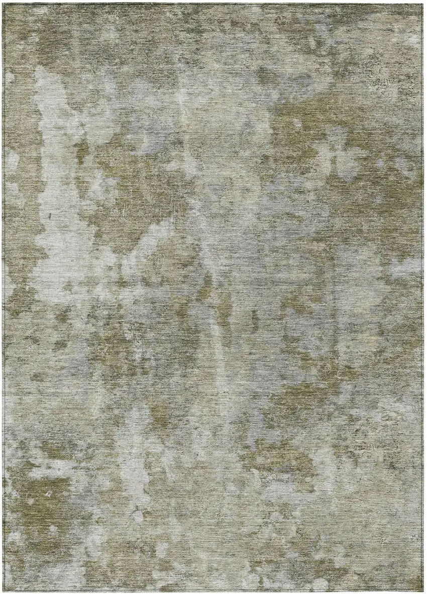 Green Abstract Washable Non Skid Indoor Outdoor Area Rug Photo 2
