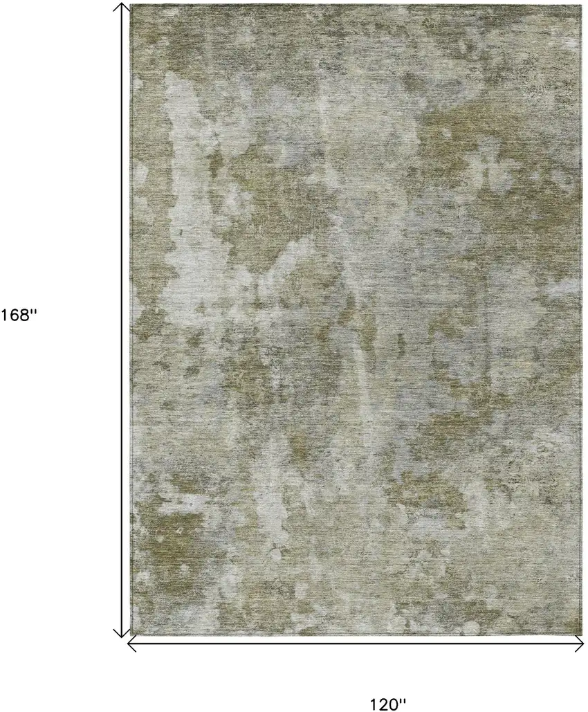 Green Abstract Washable Non Skid Indoor Outdoor Area Rug Photo 3