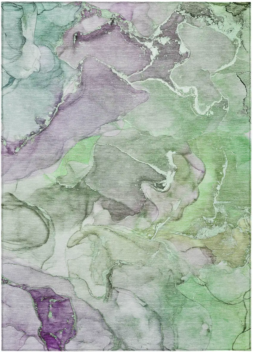 Green Abstract Washable Non Skid Indoor Outdoor Area Rug Photo 2