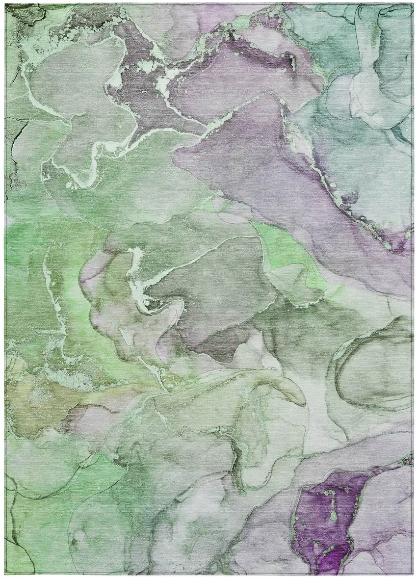 Green Abstract Washable Non Skid Indoor Outdoor Area Rug Photo 4
