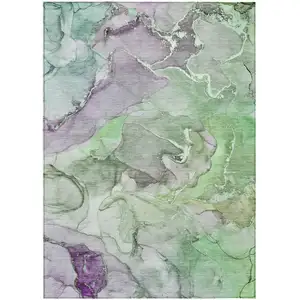 Photo of Green Abstract Washable Non Skid Indoor Outdoor Area Rug