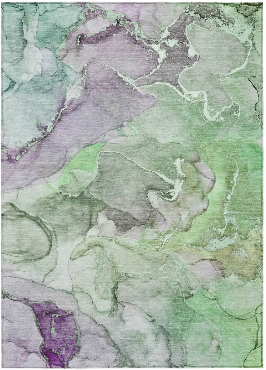 Green Abstract Washable Non Skid Indoor Outdoor Area Rug Photo 2