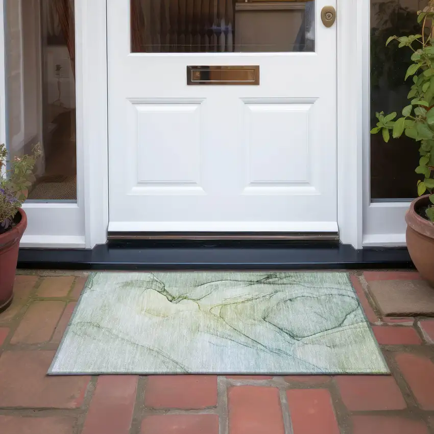 Green Abstract Washable Non Skid Indoor Outdoor Area Rug Photo 8