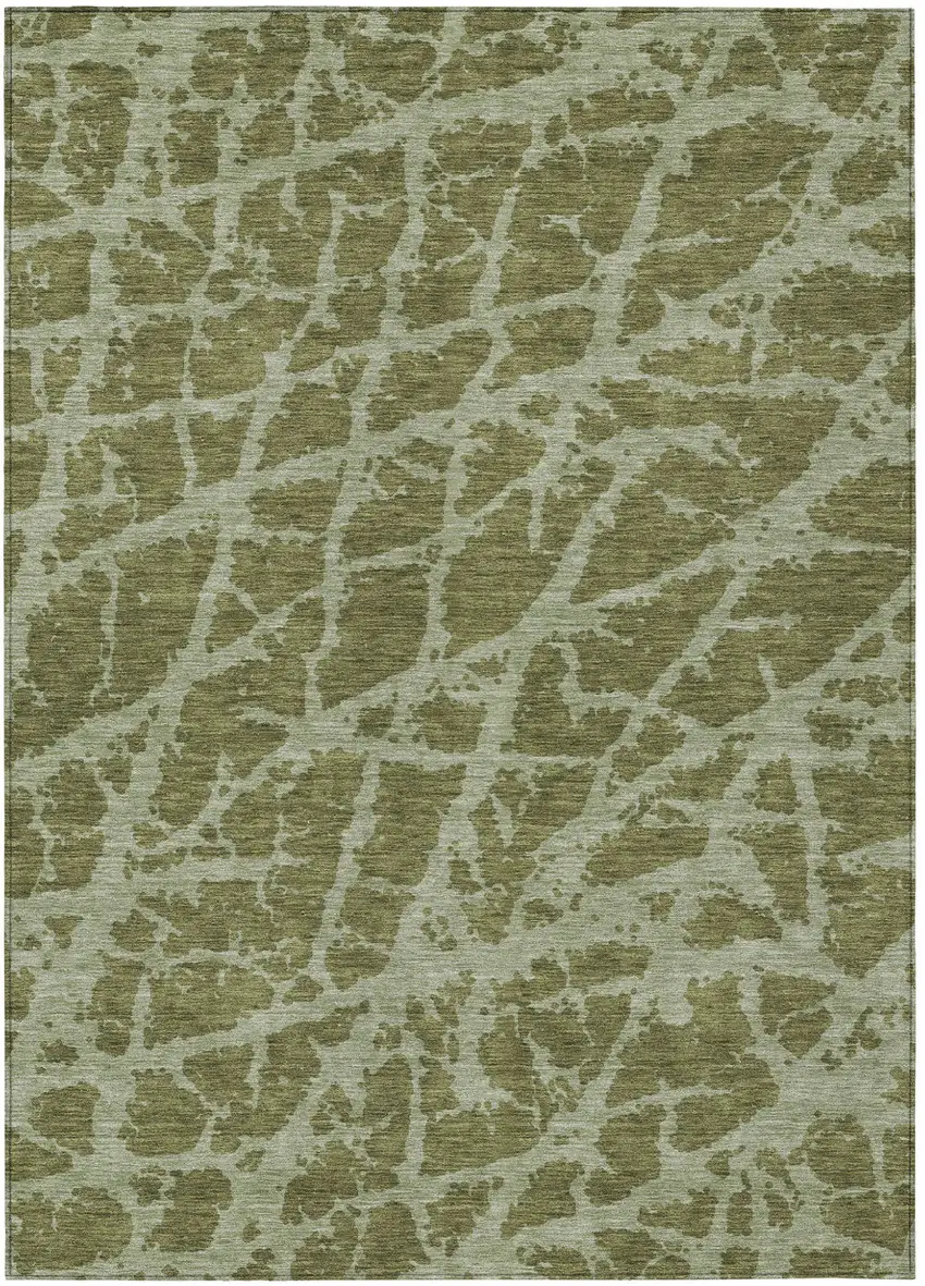 Green Abstract Washable Non Skid Indoor Outdoor Area Rug Photo 2