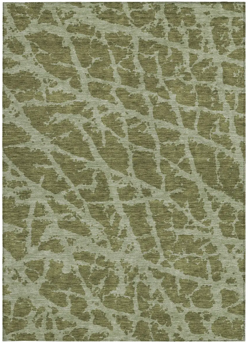 Green Abstract Washable Non Skid Indoor Outdoor Area Rug Photo 5